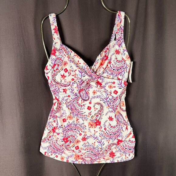 Lands' End Women's 4, 2-10 LONG Underwire Wrap Tankini Top Wood Lily Multi Flora - Picture 1 of 11